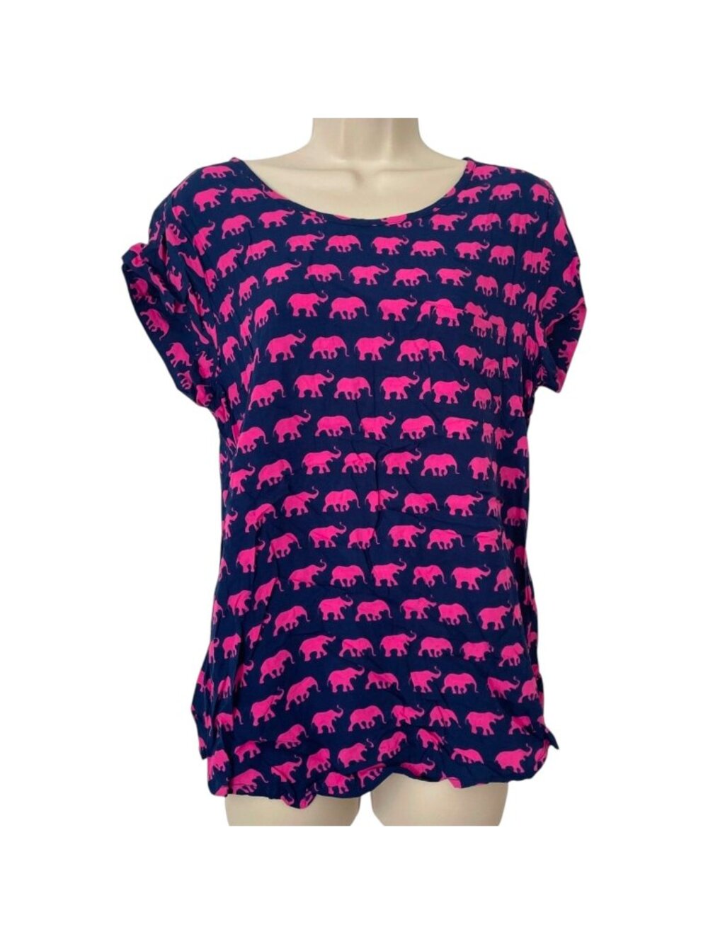 Escapada Elephant Kendall Top Womens Navy Blue Pink Short Sleeve Blouse Size M
